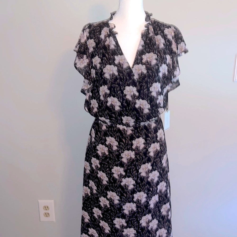 1State floral ruffled shoulders dress M